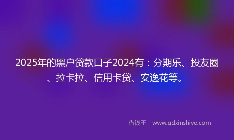 2025年的黑户贷款口子2024有：分期乐、投友圈、拉卡拉、信用卡贷、安逸花等。
