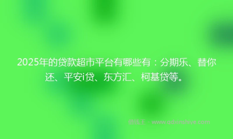 2025年的贷款超市平台有哪些有：分期乐、替你还、平安i贷、东方汇、柯基贷等。