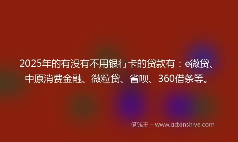 2025年的有没有不用银行卡的贷款有：e微贷、中原消费金融、微粒贷、省呗、360借条等。