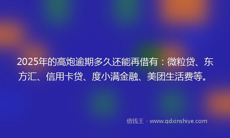 2025年的高炮逾期多久还能再借有：微粒贷、东方汇、信用卡贷、度小满金融、美团生活费等。