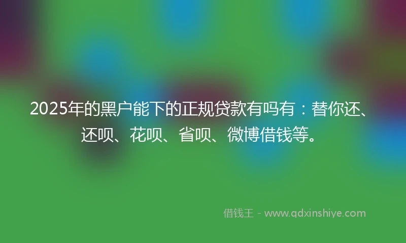 2025年的黑户能下的正规贷款有吗有：替你还、还呗、花呗、省呗、微博借钱等。