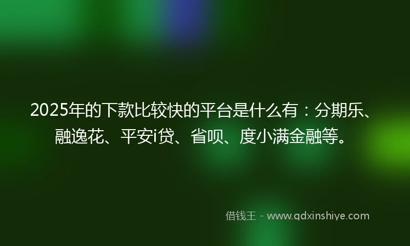 2025年的下款比较快的平台是什么有：分期乐、融逸花、平安i贷、省呗、度小满金融等。