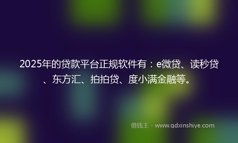 2025年的贷款平台正规软件有：e微贷、读秒贷、东方汇、拍拍贷、度小满金融等。