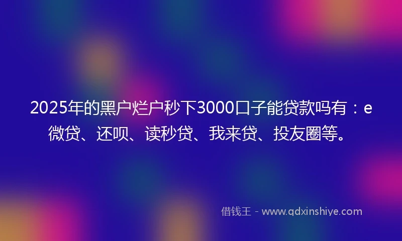2025年的黑户烂户秒下3000口子能贷款吗有：e微贷、还呗、读秒贷、我来贷、投友圈等。