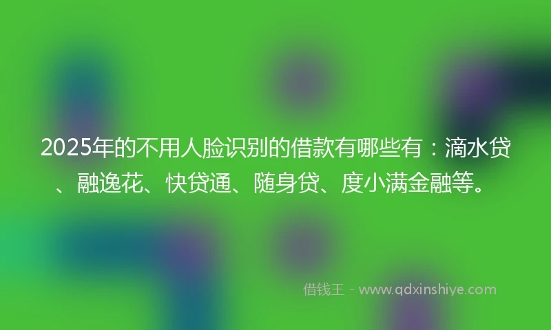2025年的不用人脸识别的借款有哪些有：滴水贷、融逸花、快贷通、随身贷、度小满金融等。
