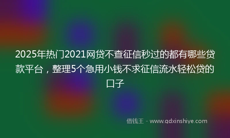 2025年热门2021网贷不查征信秒过的都有哪些贷款平台，整理5个急用小钱不求征信流水轻松贷的口子