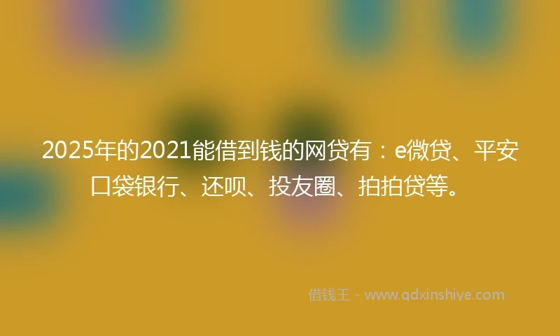 2025年的2021能借到钱的网贷有：e微贷、平安口袋银行、还呗、投友圈、拍拍贷等。