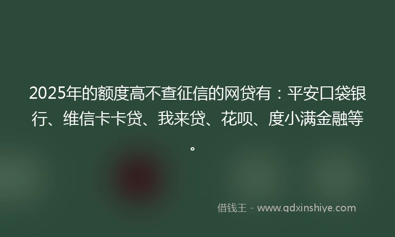 2025年的额度高不查征信的网贷有：平安口袋银行、维信卡卡贷、我来贷、花呗、度小满金融等。
