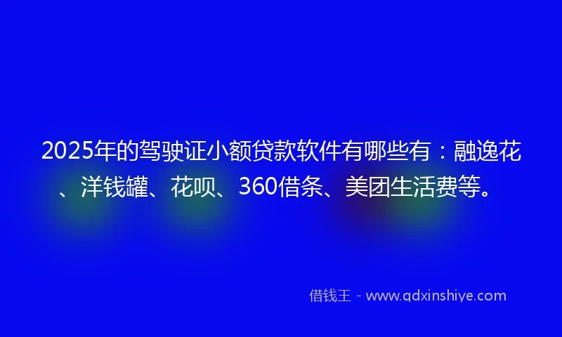 2025年的驾驶证小额贷款软件有哪些有：融逸花、洋钱罐、花呗、360借条、美团生活费等。