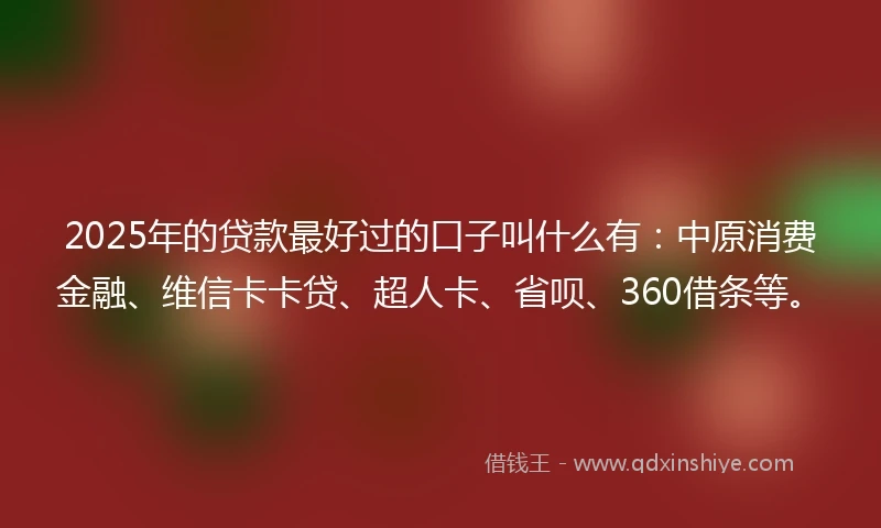 2025年的贷款最好过的口子叫什么有：中原消费金融、维信卡卡贷、超人卡、省呗、360借条等。