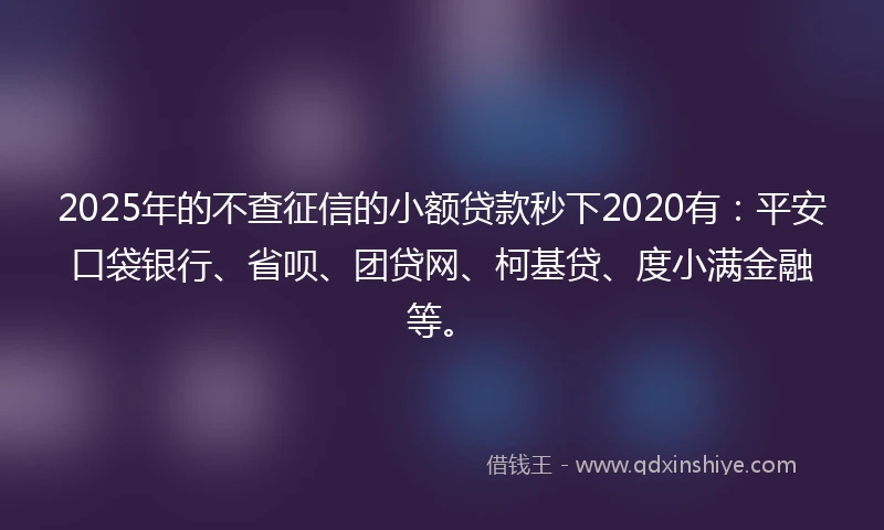 2025年的不查征信的小额贷款秒下2020有：平安口袋银行、省呗、团贷网、柯基贷、度小满金融等。