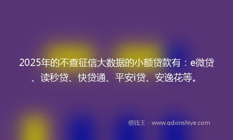 2025年的不查征信大数据的小额贷款有：e微贷、读秒贷、快贷通、平安i贷、安逸花等。