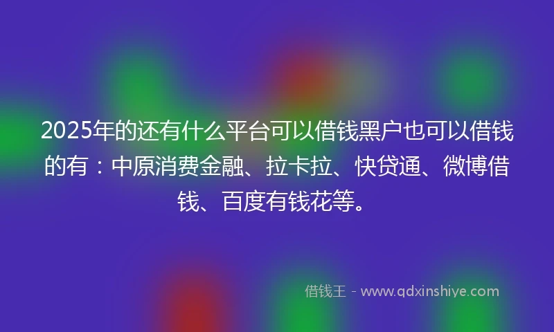 2025年的还有什么平台可以借钱黑户也可以借钱的有：中原消费金融、拉卡拉、快贷通、微博借钱、百度有钱花等。