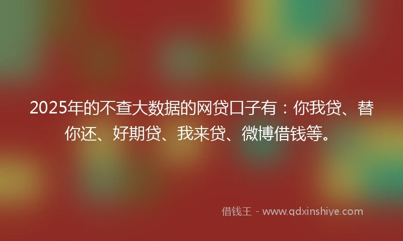 2025年的不查大数据的网贷口子有：你我贷、替你还、好期贷、我来贷、微博借钱等。
