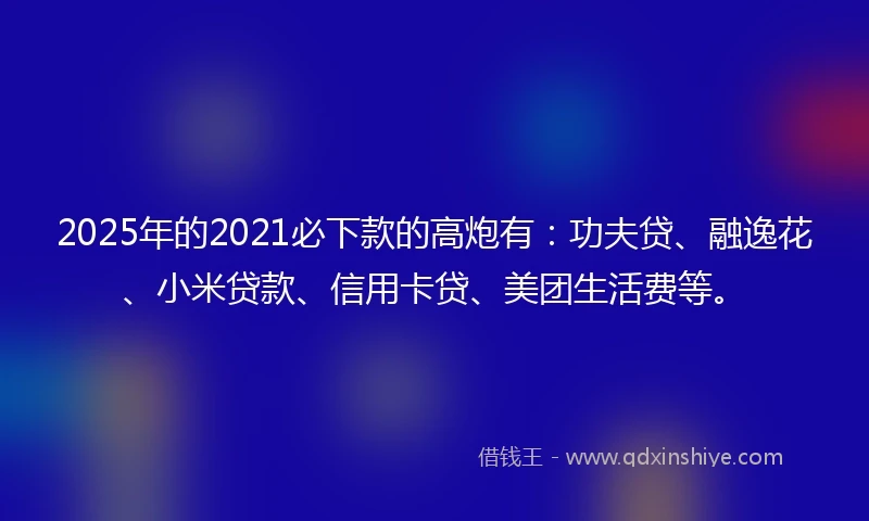 2025年的2021必下款的高炮有：功夫贷、融逸花、小米贷款、信用卡贷、美团生活费等。
