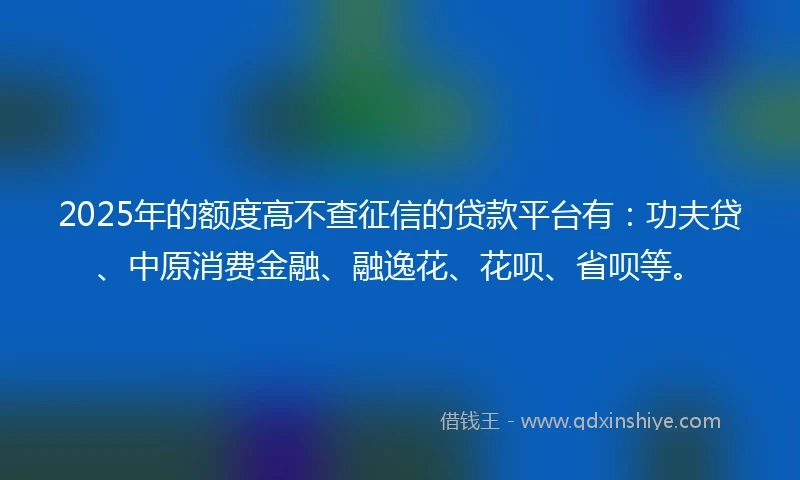 2025年的额度高不查征信的贷款平台有：功夫贷、中原消费金融、融逸花、花呗、省呗等。