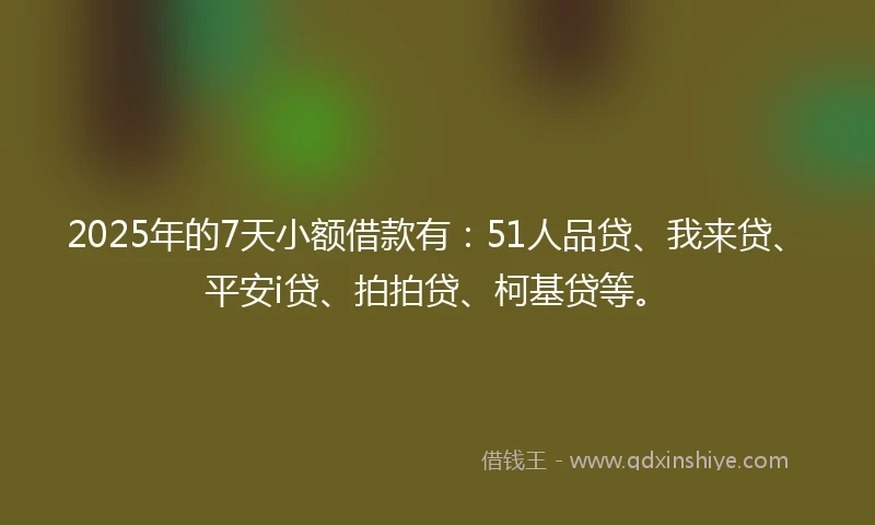 2025年的7天小额借款有：51人品贷、我来贷、平安i贷、拍拍贷、柯基贷等。