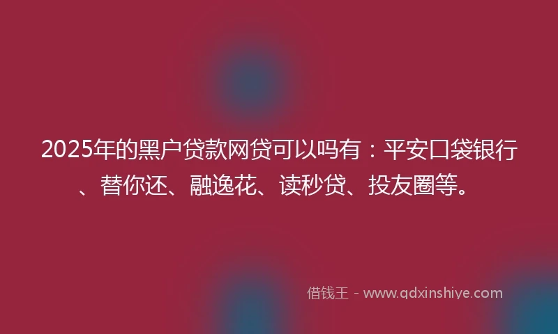 2025年的黑户贷款网贷可以吗有：平安口袋银行、替你还、融逸花、读秒贷、投友圈等。