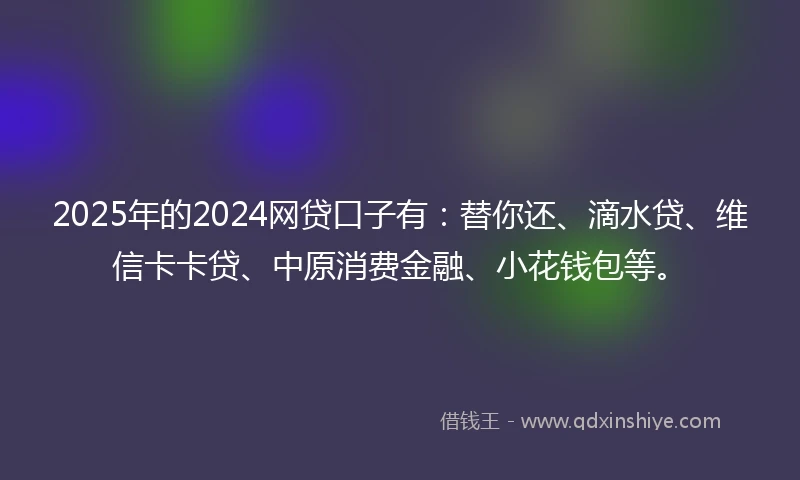 2025年的2024网贷口子有：替你还、滴水贷、维信卡卡贷、中原消费金融、小花钱包等。