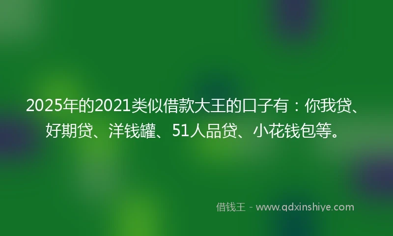 2025年的2021类似借款大王的口子有：你我贷、好期贷、洋钱罐、51人品贷、小花钱包等。