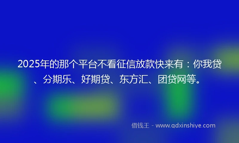2025年的那个平台不看征信放款快来有：你我贷、分期乐、好期贷、东方汇、团贷网等。
