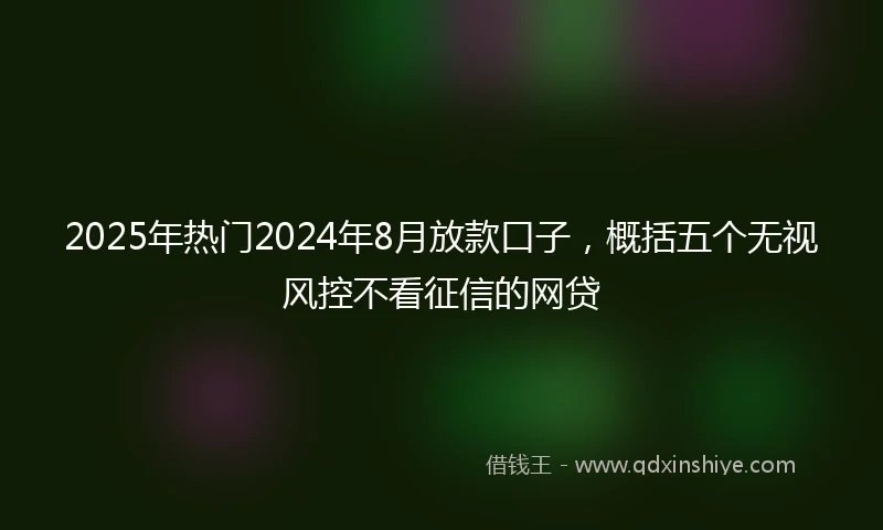 2025年热门2024年8月放款口子，概括五个无视风控不看征信的网贷