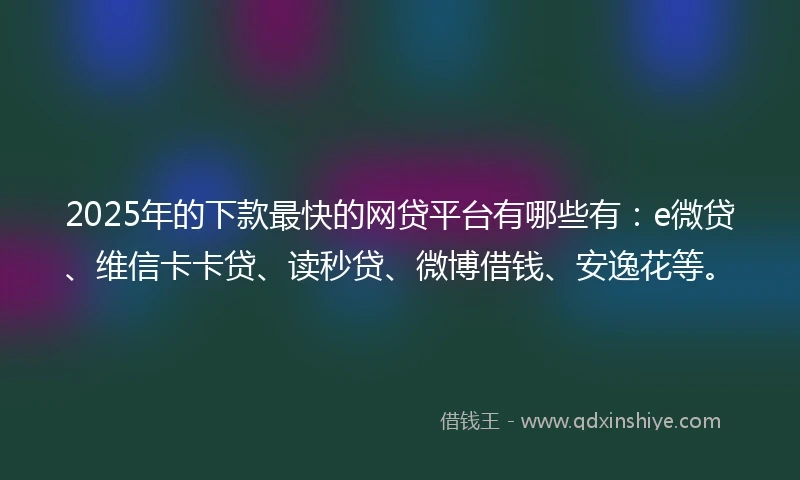 2025年的下款最快的网贷平台有哪些有：e微贷、维信卡卡贷、读秒贷、微博借钱、安逸花等。
