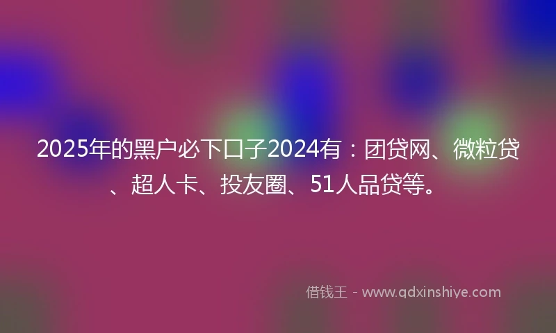 2025年的黑户必下口子2024有：团贷网、微粒贷、超人卡、投友圈、51人品贷等。