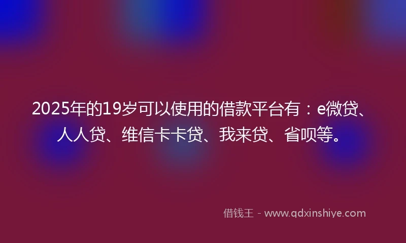 2025年的19岁可以使用的借款平台有：e微贷、人人贷、维信卡卡贷、我来贷、省呗等。