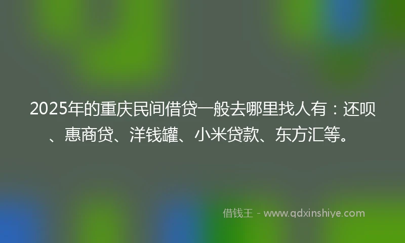 2025年的重庆民间借贷一般去哪里找人有：还呗、惠商贷、洋钱罐、小米贷款、东方汇等。
