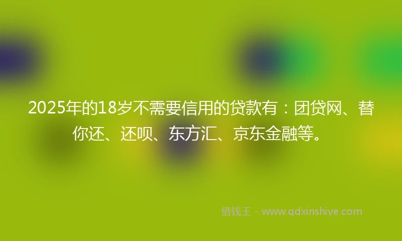 2025年的18岁不需要信用的贷款有：团贷网、替你还、还呗、东方汇、京东金融等。