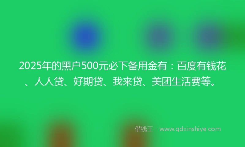 2025年的黑户500元必下备用金有：百度有钱花、人人贷、好期贷、我来贷、美团生活费等。