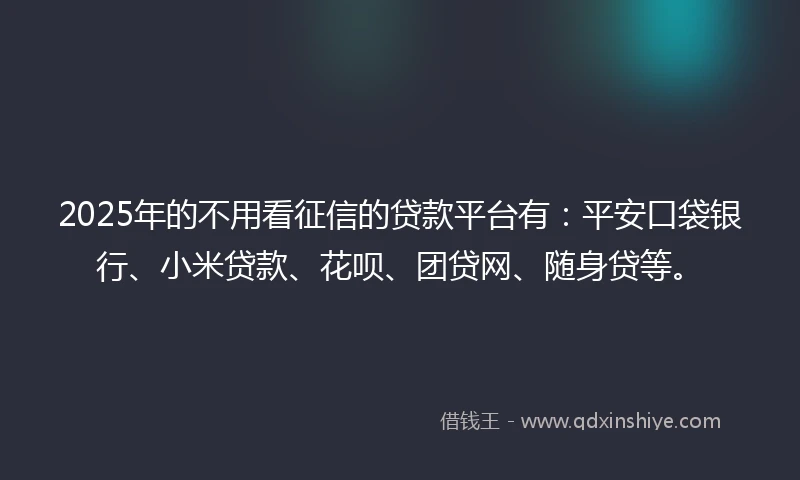 2025年的不用看征信的贷款平台有：平安口袋银行、小米贷款、花呗、团贷网、随身贷等。