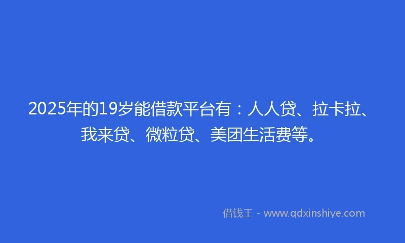 2025年的19岁能借款平台有：人人贷、拉卡拉、我来贷、微粒贷、美团生活费等。