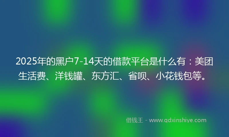 2025年的黑户7-14天的借款平台是什么有：美团生活费、洋钱罐、东方汇、省呗、小花钱包等。