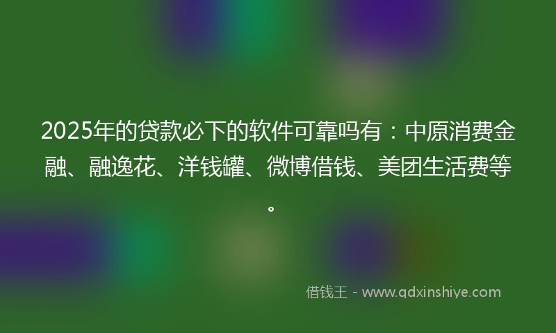 2025年的贷款必下的软件可靠吗有：中原消费金融、融逸花、洋钱罐、微博借钱、美团生活费等。