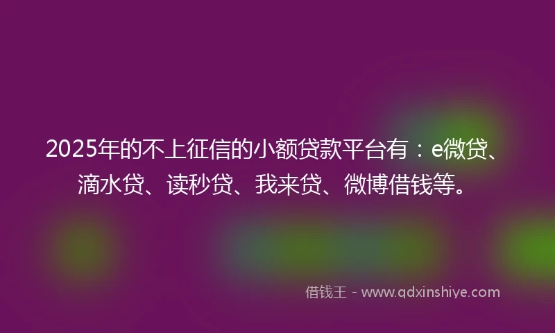 2025年的不上征信的小额贷款平台有：e微贷、滴水贷、读秒贷、我来贷、微博借钱等。