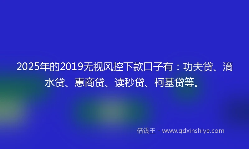 2025年的2019无视风控下款口子有：功夫贷、滴水贷、惠商贷、读秒贷、柯基贷等。