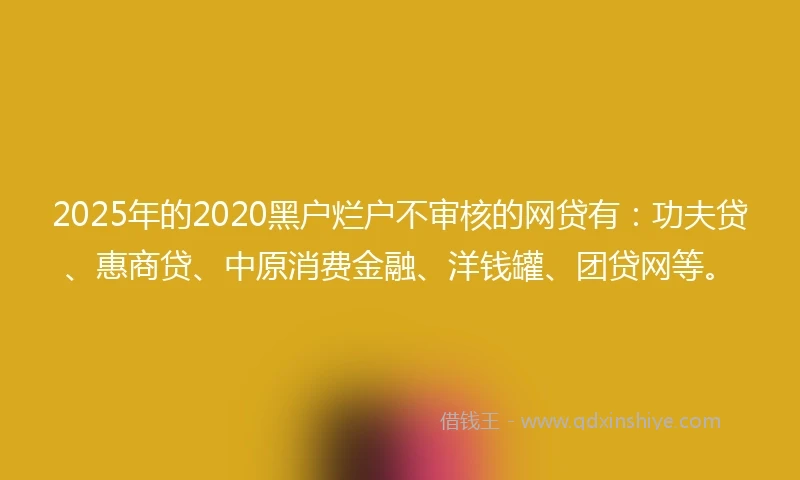 2025年的2020黑户烂户不审核的网贷有：功夫贷、惠商贷、中原消费金融、洋钱罐、团贷网等。
