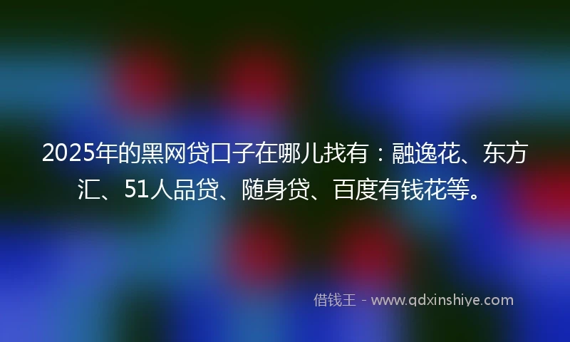 2025年的黑网贷口子在哪儿找有：融逸花、东方汇、51人品贷、随身贷、百度有钱花等。