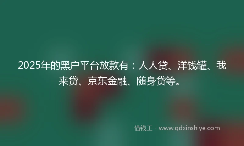 2025年的黑户平台放款有：人人贷、洋钱罐、我来贷、京东金融、随身贷等。