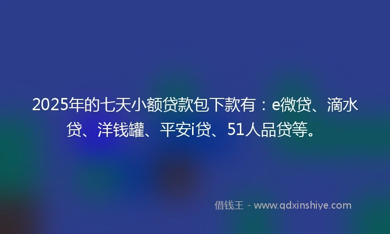 2025年的七天小额贷款包下款有：e微贷、滴水贷、洋钱罐、平安i贷、51人品贷等。