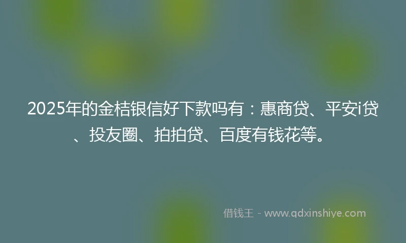 2025年的金桔银信好下款吗有：惠商贷、平安i贷、投友圈、拍拍贷、百度有钱花等。