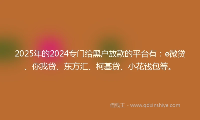 2025年的2024专门给黑户放款的平台有：e微贷、你我贷、东方汇、柯基贷、小花钱包等。