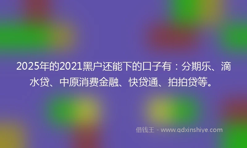 2025年的2021黑户还能下的口子有：分期乐、滴水贷、中原消费金融、快贷通、拍拍贷等。