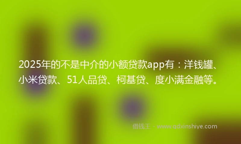 2025年的不是中介的小额贷款app有：洋钱罐、小米贷款、51人品贷、柯基贷、度小满金融等。