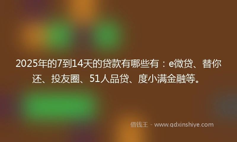 2025年的7到14天的贷款有哪些有：e微贷、替你还、投友圈、51人品贷、度小满金融等。