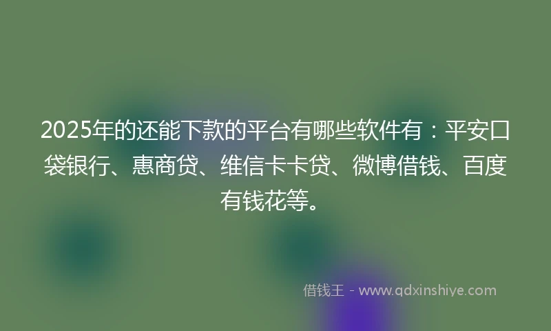 2025年的还能下款的平台有哪些软件有：平安口袋银行、惠商贷、维信卡卡贷、微博借钱、百度有钱花等。