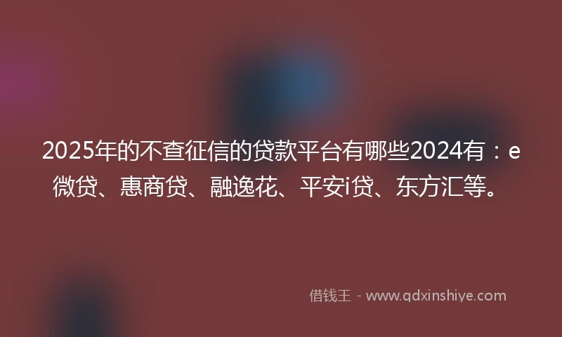 2025年的不查征信的贷款平台有哪些2024有：e微贷、惠商贷、融逸花、平安i贷、东方汇等。