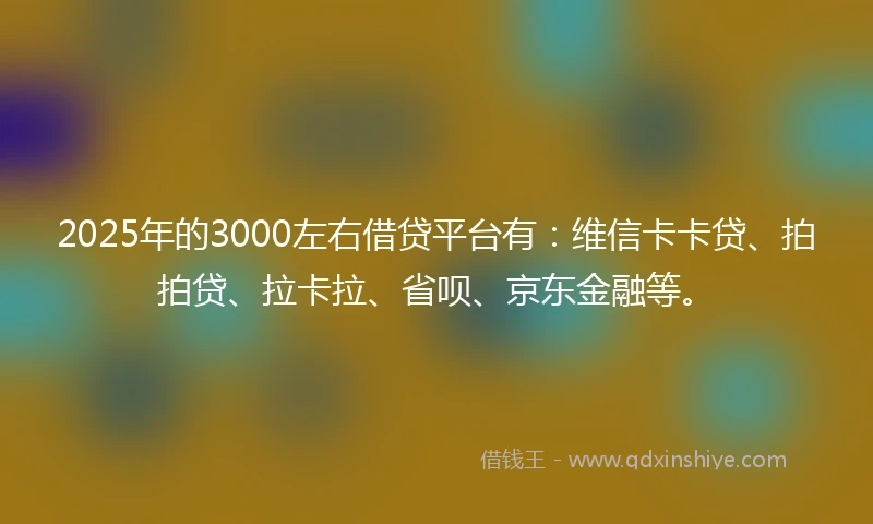 2025年的3000左右借贷平台有：维信卡卡贷、拍拍贷、拉卡拉、省呗、京东金融等。
